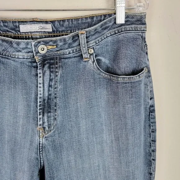 Chico's Platinum Marquis Washed Blue High Rise Boot Cut Jeans Women's 2.5 32X30 - Picture 6 of 9